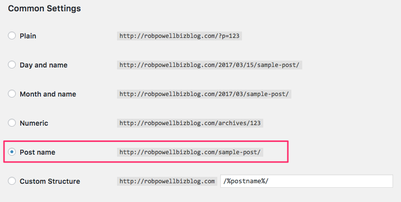 Wordpress PermaLlink Setting