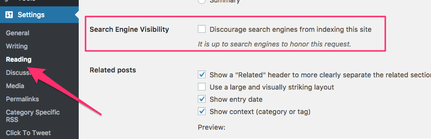 Search Engine Visibility Setting